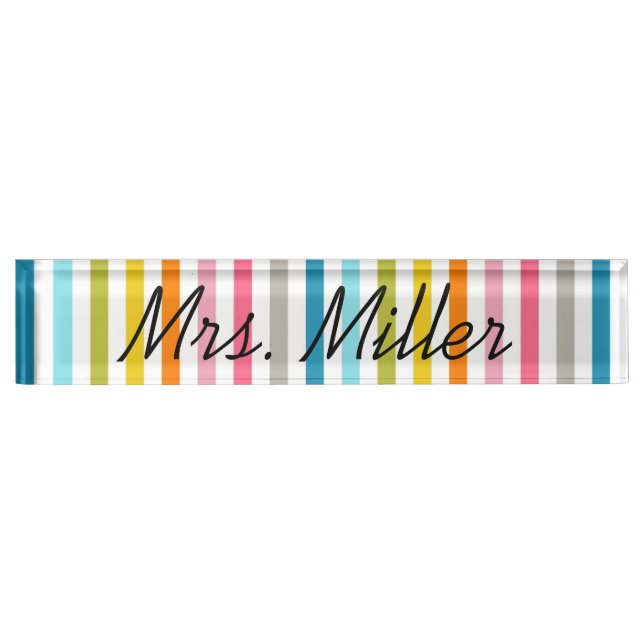 Colorful Summer Stripes Desk Nameplate (Front)