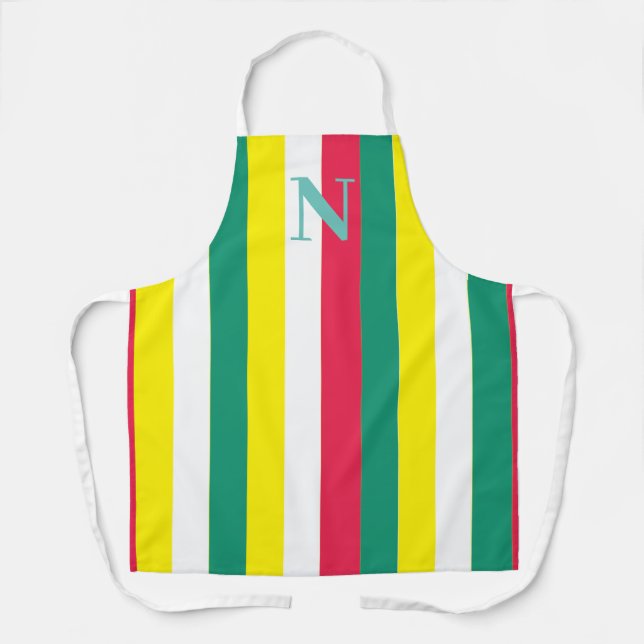 Colorful Summer Stripes Monogram Apron (Front)
