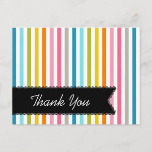 Colorful Summer Stripes Thank You Postcard