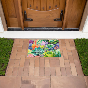 Colorful Summer Succulent Botanical Garden Doormat