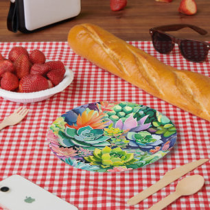 Colorful Summer Succulent Botanical Garden Paper Plates