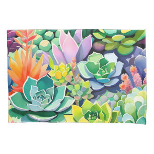 Colorful Summer Succulent Botanical Garden Pillow Case