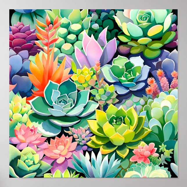 Colorful Summer Succulent Botanical Garden Poster (Front)