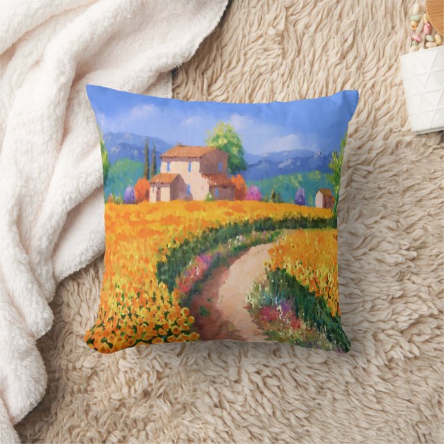 Colorful Summer Sun Flowers La Provence France Throw Pillow (Blanket)