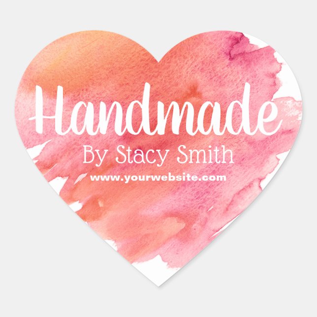 Colorful Summer Sunset Watercolor Handmade Heart Sticker (Front)