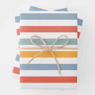 Colorful Summer Surf Aesthetic Horizontal Lines Bo Wrapping Paper Sheets