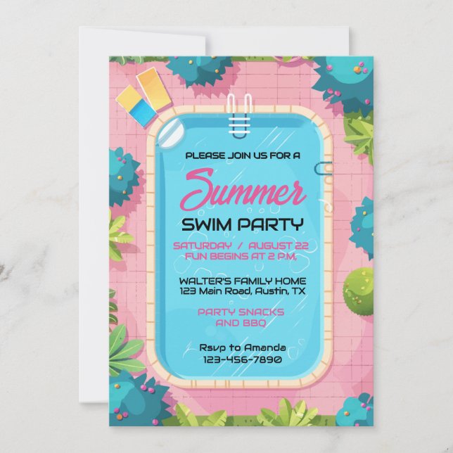 Colorful Summer Swim Party Invitation (Front)