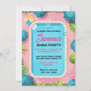 Colorful Summer Swim Party Invitation