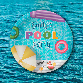 Colorful Summer Swimming Pool Party Paper Plates