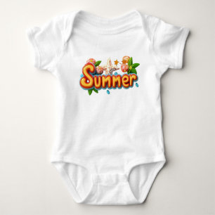 Colorful Summer Text with Beach Elements Baby Bodysuit