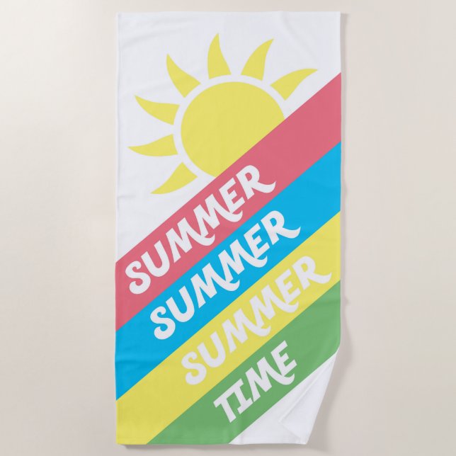 Colorful Summer Time Sunshine and Stripes Beach Towel (Front)