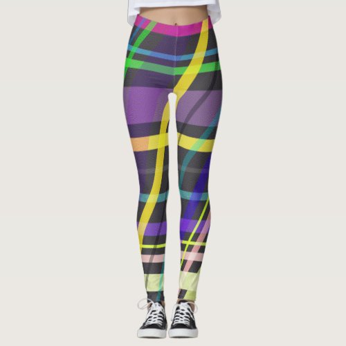 Colorful Summer Trippy Crossing Lines Pattern Leggings