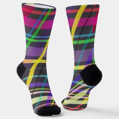 Colorful Summer Trippy Crossing Lines Pattern Socks