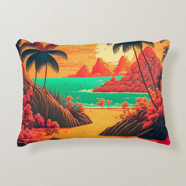 Colorful Summer Tropical Beach Landscape Artwork | Accent Pillow (Front)