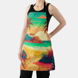 Colorful Summer Tropical Beach Landscape Artwork   Apron