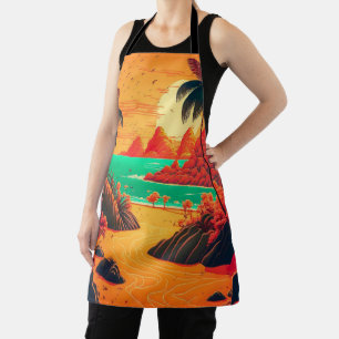 Colorful Summer Tropical Beach Landscape Artwork   Apron