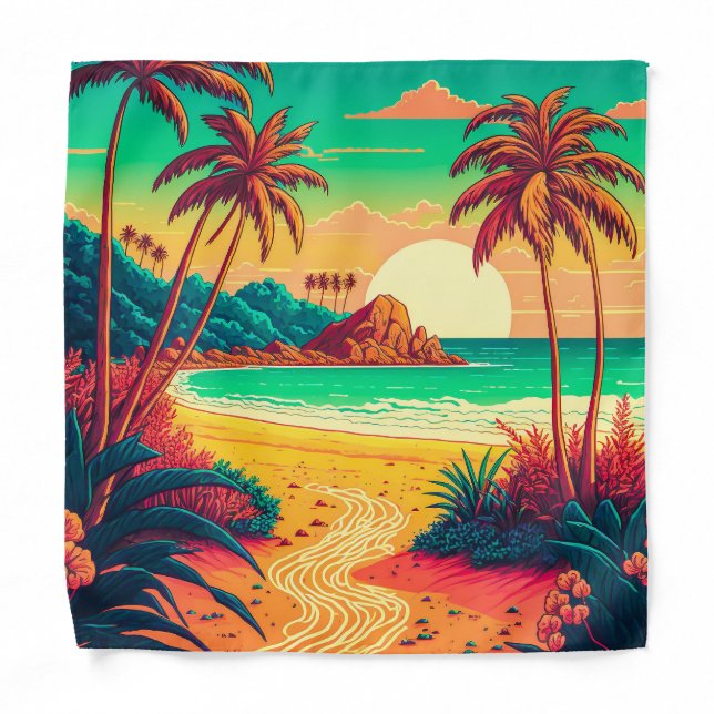 Colorful Summer Tropical Beach Landscape Artwork | Bandana (Front)