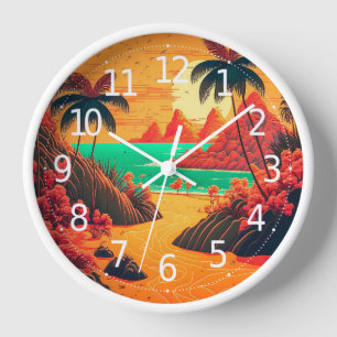 Colorful Summer Tropical Beach Landscape Artwork   Clock