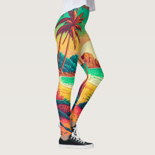 Colorful Summer Tropical Beach Landscape Artwork Leggings
