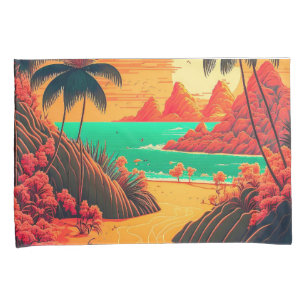 Colorful Summer Tropical Beach Landscape Artwork   Pillow Case