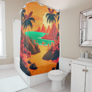 Colorful Summer Tropical Beach Landscape Artwork   Shower Curtain