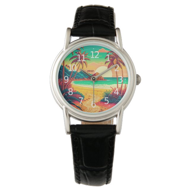 Colorful Summer Tropical Beach Landscape Artwork | Watch (Front)