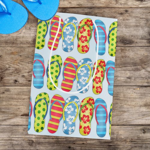Colorful Summer Tropical Cute Flip Flops Pattern Medium Gift Bag