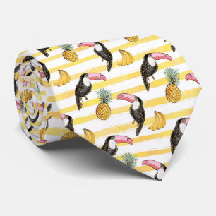 Colorful Summer Vibes Ananas Banana Tucan Neck Tie