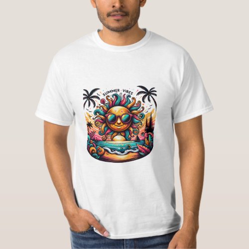 Colorful Summer Vibes T_Shirt with Sunset and Palm