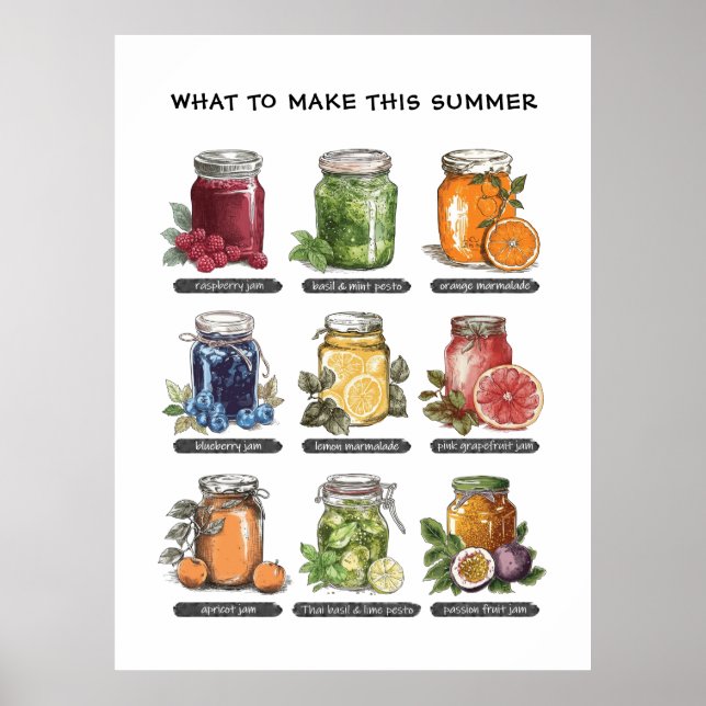 Colorful Summer Watercolor Mason Jar Food Poster (Front)