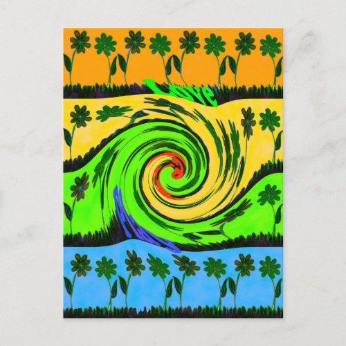Colorful Summer Waves Fun Floral Design Postcard