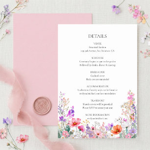 Colorful Summer Wildflowers Wedding Details Card