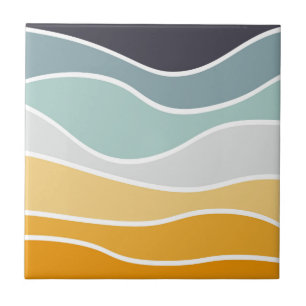 Colorful summery retro style waves ceramic tile