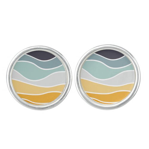 Colorful summery retro style waves cufflinks