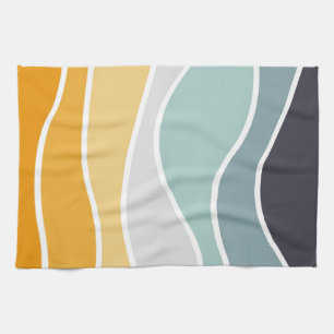 Colorful summery retro style waves kitchen towel