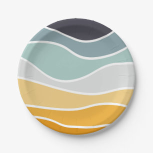 Colorful summery retro style waves paper plates