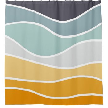 Colorful Summery Retro Style Waves Shower Curtain by BattaAnastasia at Zazzle