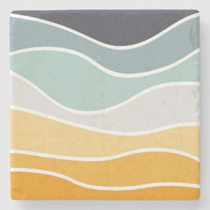 Colorful summery retro style waves stone coaster