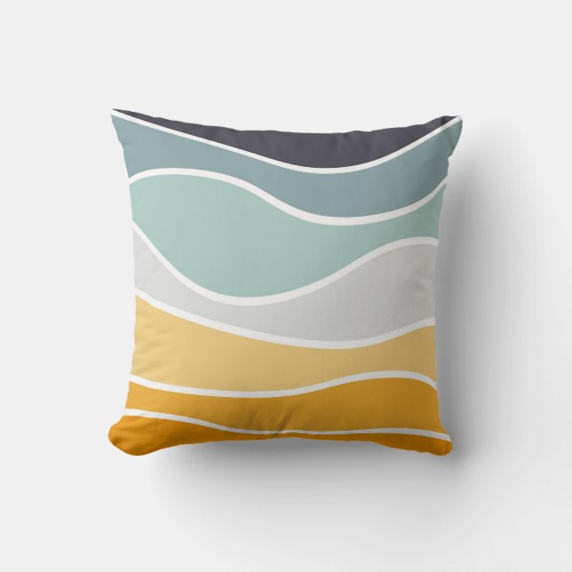 Colorful summery retro style waves throw pillow (Front)