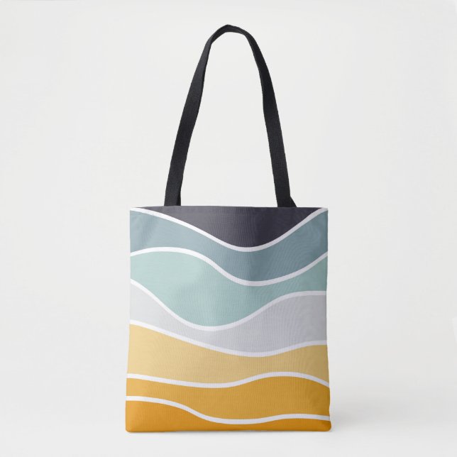 Colorful summery retro style waves tote bag (Front)