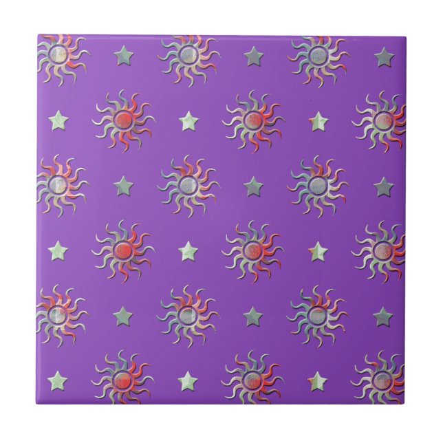 Colorful sun and stars design tile (Front)