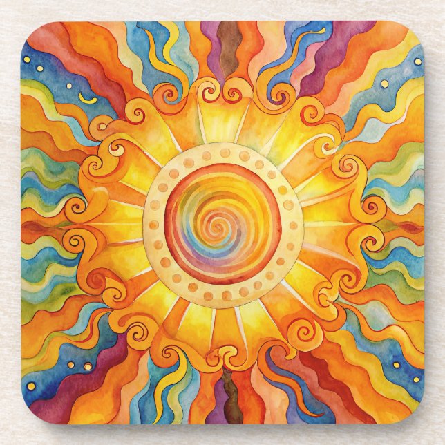 Colorful Sun  Beverage Coaster (Front)