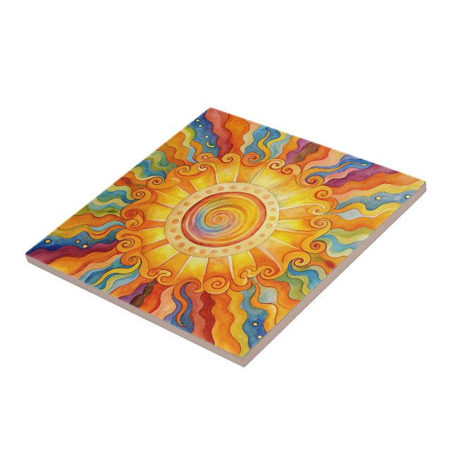 Colorful Sun  Ceramic Tile (Side)