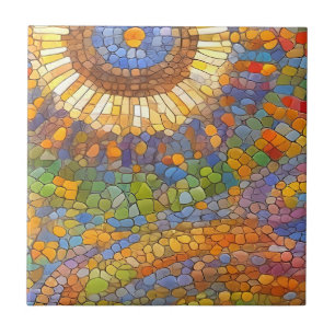 Colorful Sun Gaudi-inspired Mosaic Art Ceramic Tile