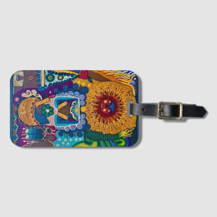 Colorful Sun Huichol Art Luggage Tag
