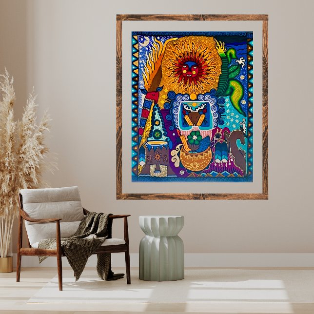 Colorful Sun Huichol Boho Mexican Art Poster (Creator Uploaded)
