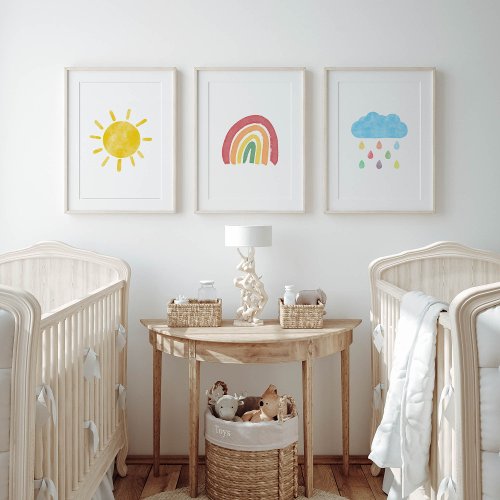 Colorful Sun Rainbow Cloud set of poster