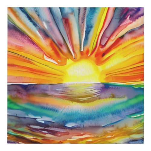 Colorful Sun Rays over the Water Reflection AI Art Faux Canvas Print