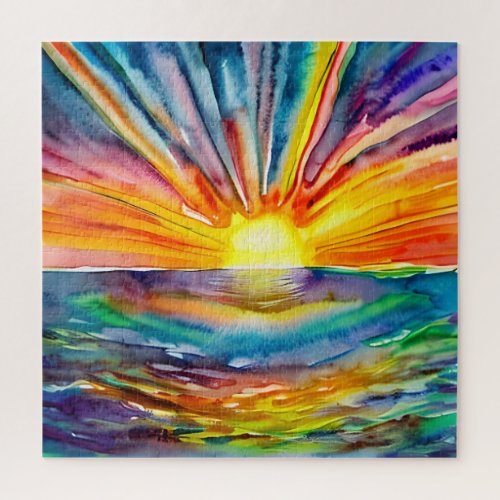 Colorful Sun Rays over the Water Reflection AI Art Jigsaw Puzzle