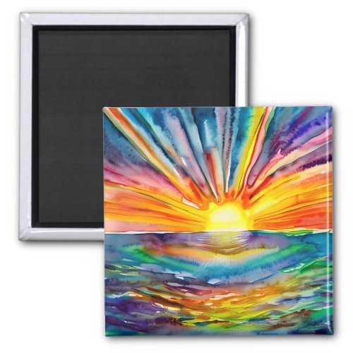 Colorful Sun Rays over the Water Reflection AI Art Magnet
